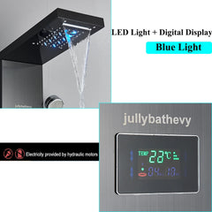 LED Shower Panel Tower System Rain Waterfall Shower Column With SPA Massage Temperature Screen athtub Water Mixer Tap Faucet Set
