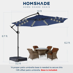 10ft Solar Lights Offset Cantilever Patio Umbrella - with Light and Base, LED Lighted Offset Hanging Patio Outdoor Market