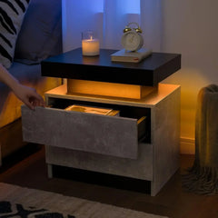 Nightstand LED Bedside Table for Bedroom Modern Night Stand with 2 Wood Drawers End Side Table for Bedroom