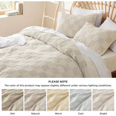 Boho Duvet Cover King Size - Checkered King Duvet Cover Set for All Seasons, 3 Pieces Soft Shabby Chic Embroidery Boho Bedding