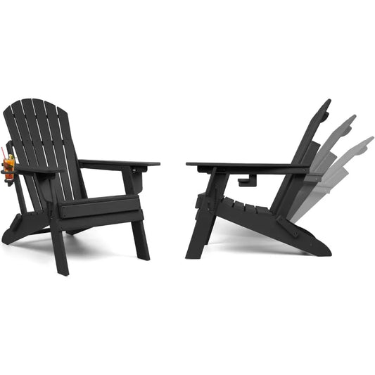Folding Adirondack Chairs Set of  with Adjustable Backrest, HDPE All Weather Fire Pit Chairs with Cup Holder