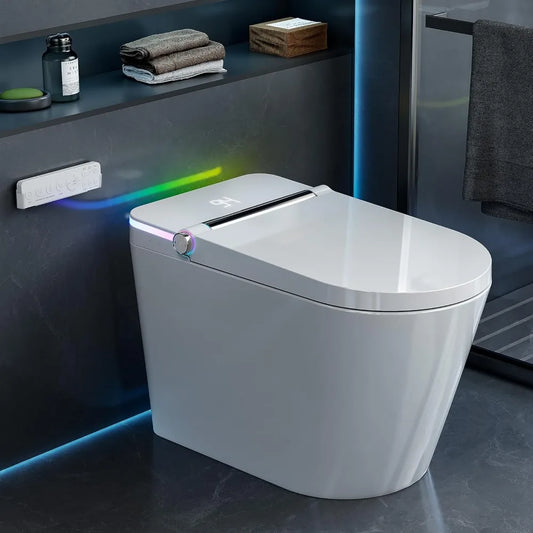 Smart Toilet with Built-In Bidet,Heated Seat,Warm Water and Dry, Foot Sensor and Night Light,Auto Flush,Wireless Remote Control
