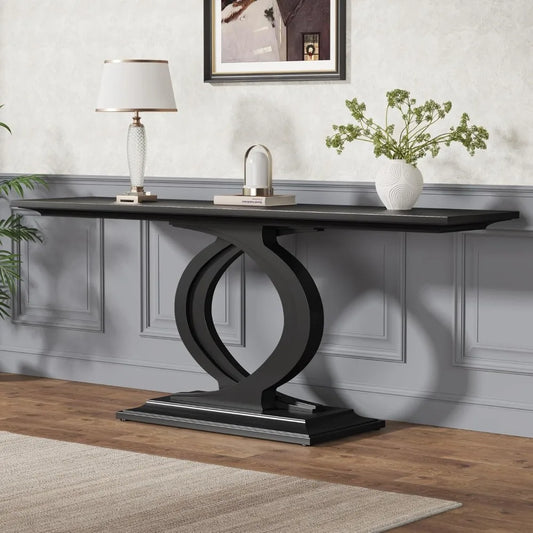 59 Inches Wood Console Table for Entryway, Farmhouse Sofa Table Behind Couch with Double Arc Base for Living Room