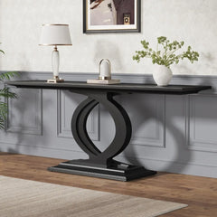 59 Inches Wood Console Table for Entryway, Farmhouse Sofa Table Behind Couch with Double Arc Base for Living Room
