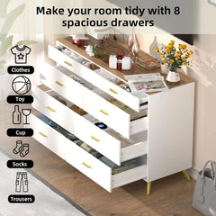 Dresser with LED Lights for Bedroom,8 Drawer Dressers with Tempered Glass Top,Chests of Drawers with 2 Grid Drawer,Living Room