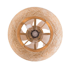 Modern Led Ceiling Fans With Light Bamboo Rattan Hand-Woven Retro Ceiling Lamp With Fans Remote Control 110V