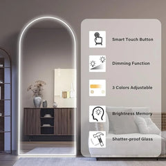 Full Length Mirrors with LED Lights, Arched Lighted Mirror, Free Standing Floor Mirrors, 63 "X 20"