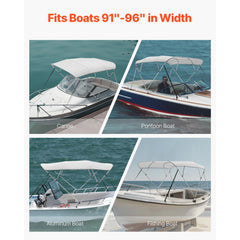 SucceBuy 4 Bow Boat Bimini Tops 600D Polyester Canopy with Aluminum Alloy Frame Waterproof&Sun Shade Boat Awning Canopy with Bag