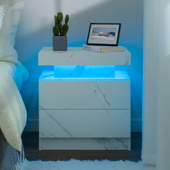 Nightstand LED Bedside Table for Bedroom Modern Night Stand with 2 Wood Drawers End Side Table for Bedroom