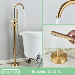 Black Bathroom  Bathtub Faucet With Hand Shower  Hot and Cold Faucet Floor Mounted Tub