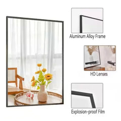 Rectangle Wall Mirror,Aluminum Frame Vanity Mirror for Entryway, Living Room, Bedroom Bathroom, Hangs Horizontally or Vertically