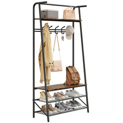 Large Coat Rack Shoe Bench, 4-in-1 Hall Trees Entryway Bench with Coat Rack & Shoe Rack, Steel Frame Storage Shelf & Hanging Bar