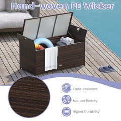 Outdoor Bench with Hand-woven PE Rattan Wicker Cushion & Side Handles Storage