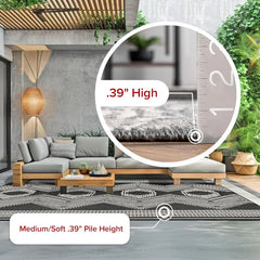 6' 7" x 9' Outdoor Tribal Geometric Area Rug, Stain Resistant, Weather Resistant, High Traffic, Patio, Balcony, Outside,