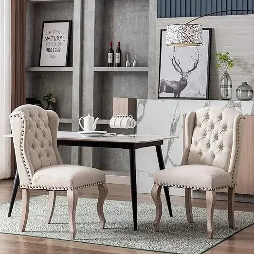 Dining Chairs Farmhouse Solid Wood Accent Chairs Side Host Kitchen Chair with Tufted Back for Dining Room Set of 2