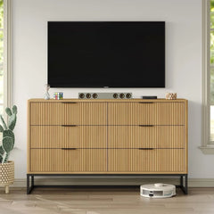 6 Drawer Double Dresser Modern Dresser Wood Storage Dressers & Chests of Drawers for Closet, Bedroom Living Room, Hallway
