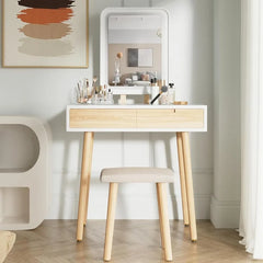 Makeup Vanity Desk with Lights, Small Vanity with Adjustable Brightness Mirror for Small Spaces, Vanity Desk with Drawers