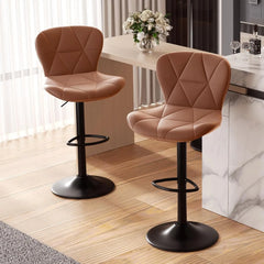 Modern Bar Stools Set of 2, Adjustable Faux Leather Upholstered Swivel Bar Stools, Counter Height Bar Chairs with Back