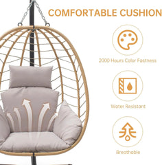 Chair with Stand Patio Hammock Swing Chair, Basket Wicker Rattan Adjustable Height