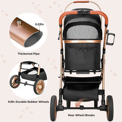 2in1 Dog Buggy Stroller Dog Box Can Be Attached in Car, Transport Foldable Cat Pet Stroller, 360° High Wheels, Max. load 25 kg