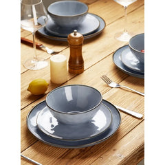 Dinnerware Sets for 4, Ocean Round 12-Piece Kitchen Plates and Bowls Sets, Reactive Glaze, Microwave and Dishwasher Safe,