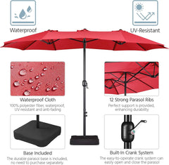 13 ft Large Patio Umbrella with Base Included, Double-Sided Outdoor Market Extra Umbrella with Easy Crank Handle