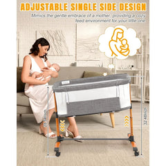 Baby Bassinet Bedside Bassinet, Baby Cradle with Machine-Washable Sheets, Four-Sided Breathable Mesh, 6 Height Adjustable