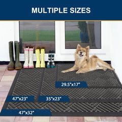 Front Door Mat Outside Entrance, Heavy Duty Outdoor Indoor Natural Rubber Doormat, Non Slip, Trap Dirt and Moisture, Easy Clean,