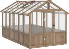 6x12FT Greenhouses for Outdoors,Wooden Greenhouse with Cedar Frame&Adjustable Vent,Green House with 4-Layer Polycarbonate Panel