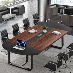 8FT Conference Table for 10 People, 94.5D x 47.3W x 29.5H Inches Large Boat Shaped Meeting Table with Cable Grommet,