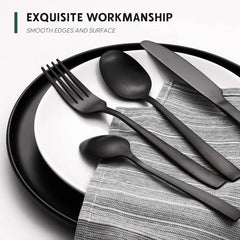 48-Piece Matte Black Silverware Set with Steak Knives, Black Flatware Set for 8, Stainless Steel Tableware Cutlery Set