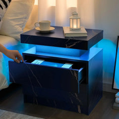 Nightstand LED Bedside Table for Bedroom Modern Night Stand with 2 Wood Drawers End Side Table for Bedroom