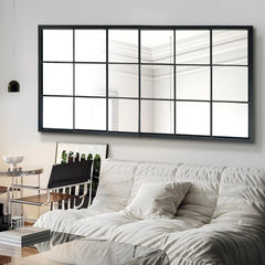 Balck Full Length Mirror, Window Pane Grid Mirror, Minimalism Long Wall Mounted Mirror 4MM Thickness HD, Floor Mirrors for Home