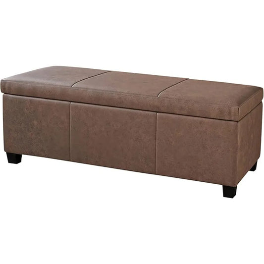 47 Inch Storage Ottoman, Faux Leather Storage Bench Bedroom Bench with Safety Close Hinge, Ottoman with Storage