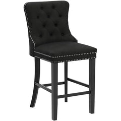 Counter Height Bar Chairs Set of 2, 27" Modern Velvet Bar Stools with Button Decor, Nailhead Trim, Solid Wooden Legs, Beige