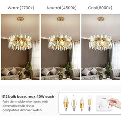 Modern Round Crystal Chandelier Ceiling Light Fixture 12 Lights Gold Pendant Light for Living Dining Room Kitchen Island Dia 1