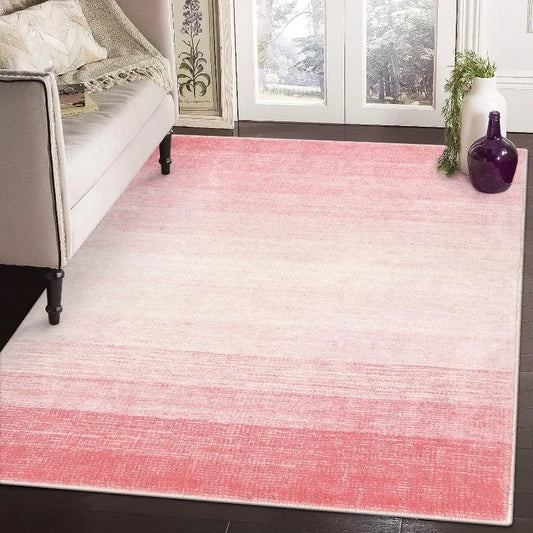 Modern Ombre Washable 4x6 Rug, Light Pink Rugs for Girls Bedroom, Soft Non-Slip Nursery Area Rug, Contemporary Non-Shed Kids