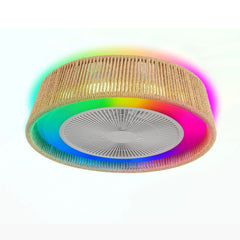 21" Modern Rustic Ceiling Fan Light with LED RGB Mood Lighting, Rope Woven Design, Quiet Fan, Semi Flush Mount for Bedroom