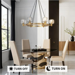 Hanging chandelier 36in Gold Chandeliers Wagon Chandelier Over Table, 6-Light Pendant Lighting Fixture Modern Crystal Chandelier