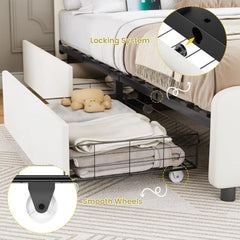 MSmask Queen Bed Frame with 4 Storage Drawers and LED Lights, Velvet Upholstered Platform Bed Frame with Height Adjustable Headb