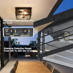 Outdoor Ceiling Light with Motion Sensor Flush Mount Farm House Porch Light Ceiling Mount Adjustable 3 Modes Squares for Patio