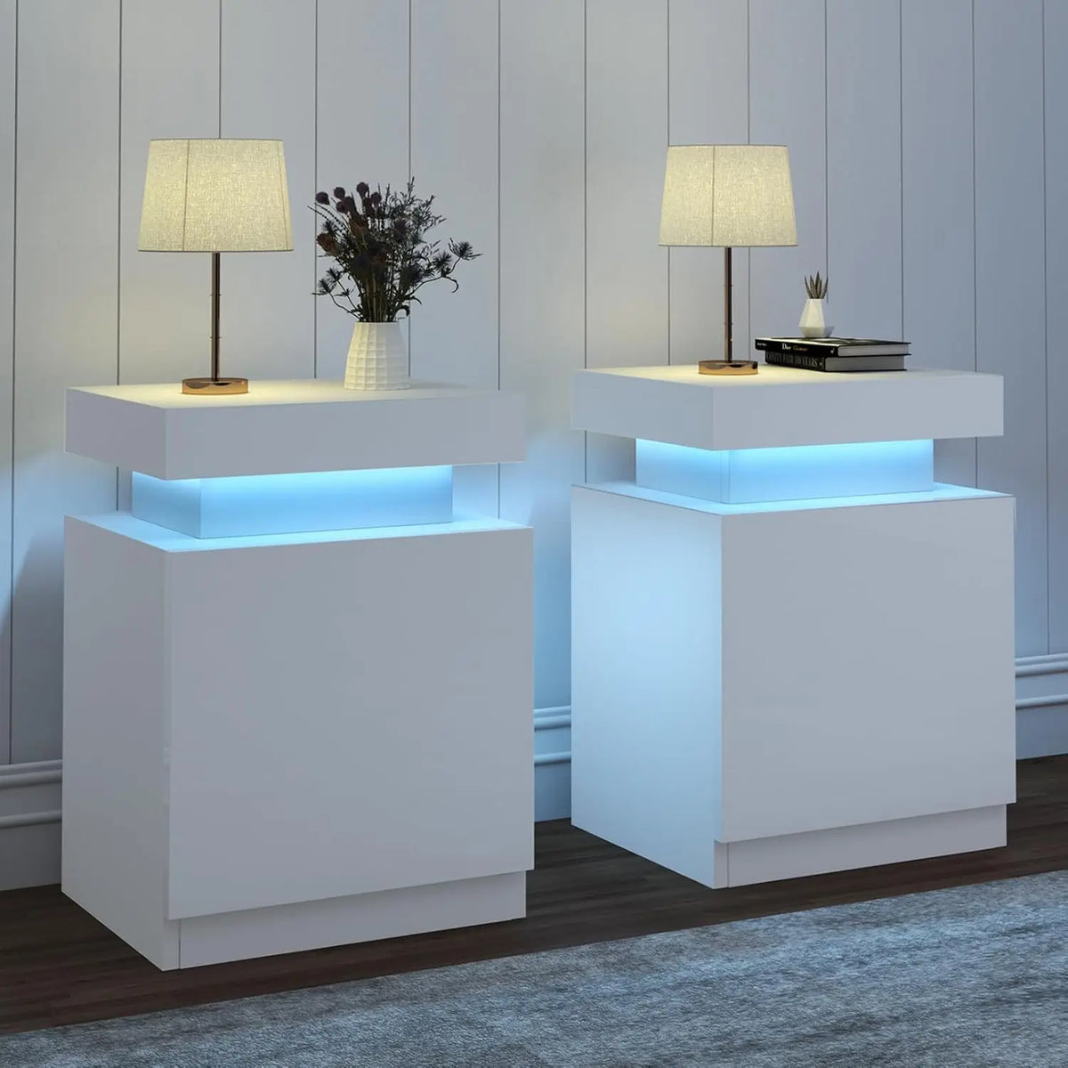 Nightstand Set of 2, LED Nightstand with One Cabinet, Bedside Table with LED Lights, Side Table for Bedroom