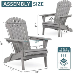 Wooden folding Adirondack chairs set of 2, pre-assembled wooden recliners with backrest outdoor patio garden lawn backyard