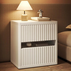 Fluted Nightstand with 2 Drawers, Large Wide Wood Night Stand Bedside Tables for Bedroom, Mid-Century Modern Storage Bed Side T