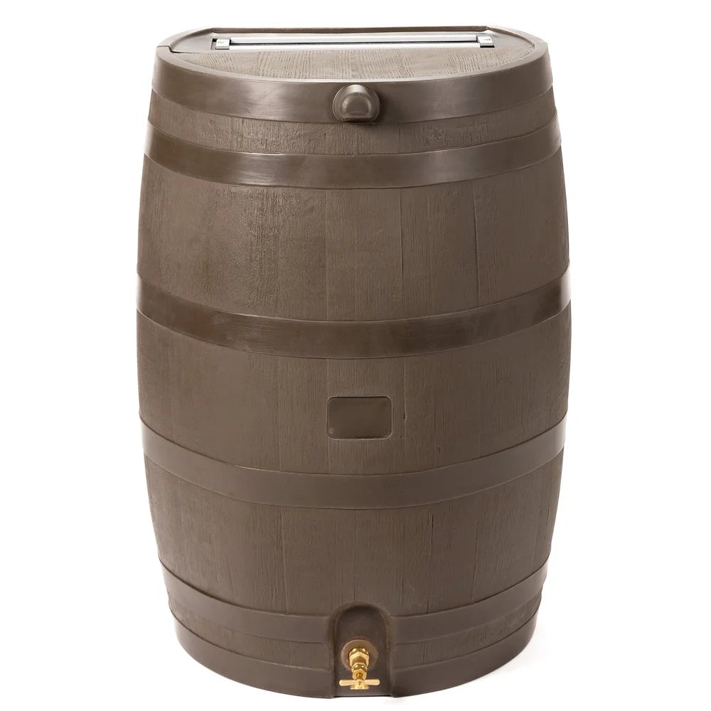 50 Gallon Flat Back Rain Barrel Polyethylene Rainwater Collection System with Durable Brass Spigot UV Resistant Garden Watering