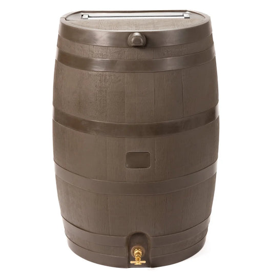 50 Gallon Flat Back Rain Barrel Polyethylene Rainwater Collection System with Durable Brass Spigot UV Resistant Garden Watering