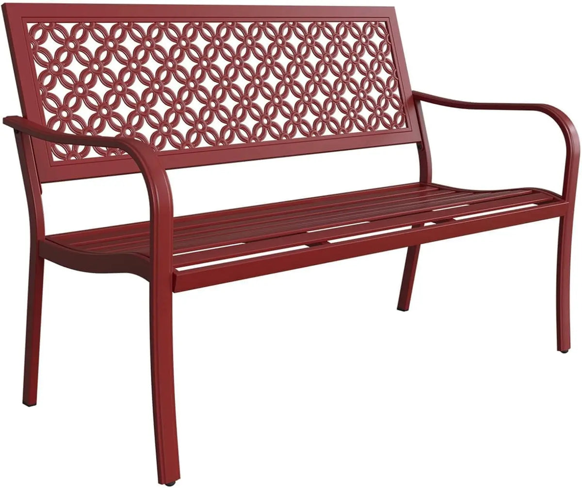 patio Farmhouse Outdoor Bench, Garden Benches with Anti-Rust Aluminum Powder Coated Frame, Faux Wood Grain Finish Frame