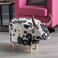 Velvet Cow-Shaped Ottoman – Cute Footstool with Cushioned Seat for Playroom & Porch