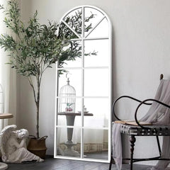 Floor Full Length Mirror, Black Arched-Top, Large Window Pane Mirror, Wall Mounted Mirror, 65"x22" Standing Mirror Hanging