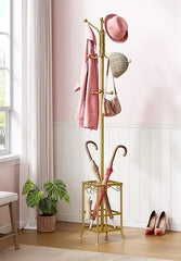 Coat Rack Freestanding, Entryway Hanger Stand, Umbrella Holder, Floor Standing Metal Tree Stand